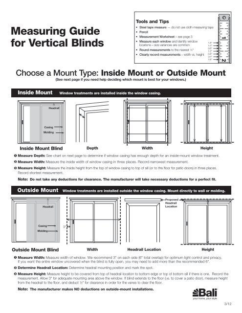 Vertical Blinds Stacking Chart