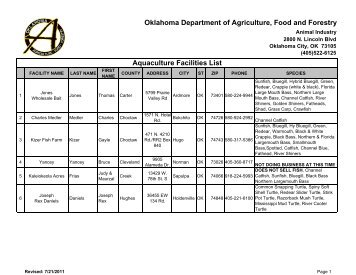 Aquaculture Facilities - Oklahoma Department of Agriculture, Food ...