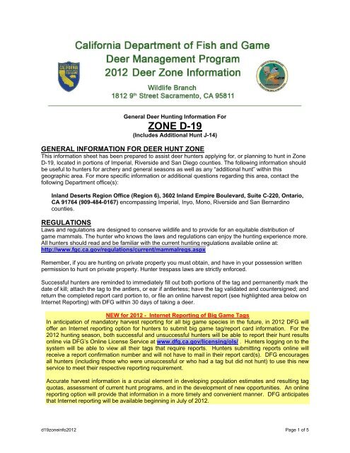 D-19 Zone - California Department of Fish and Game