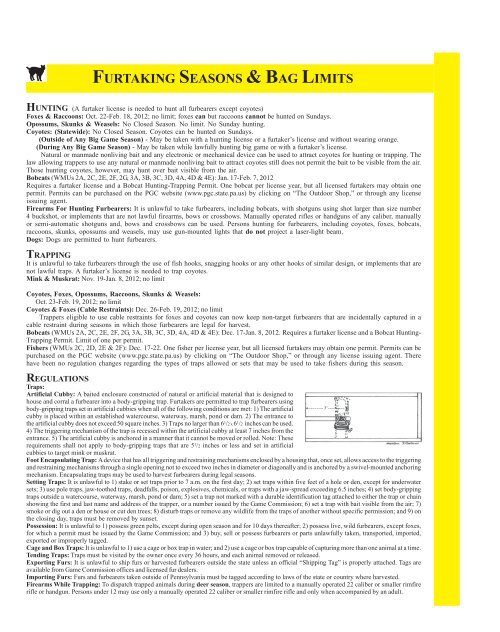 Digest of Hunting and Trapping Regulation - Pennsylvania Envirothon