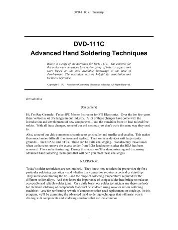 DVD-111C Advanced Hand Soldering Techniques - IPC