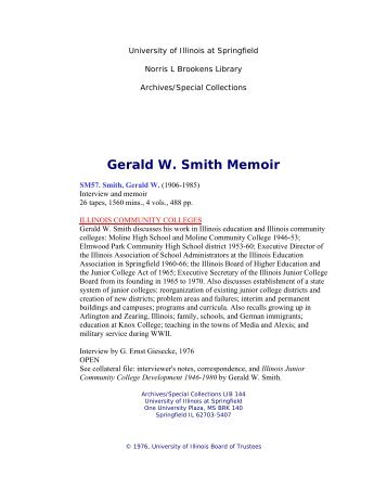 Gerald W. Smith Memoir - University of Illinois Springfield