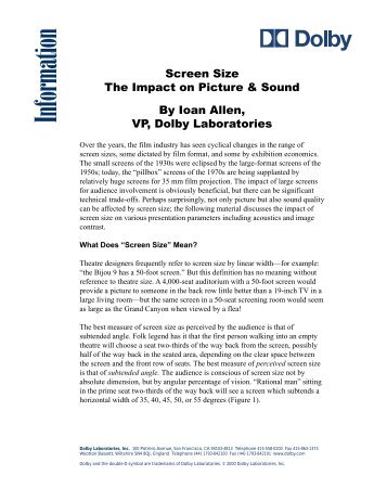 Screen Sizes Impact on Picture and Sound - Dolby Laboratories Inc.