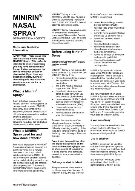Minirin spray on sale