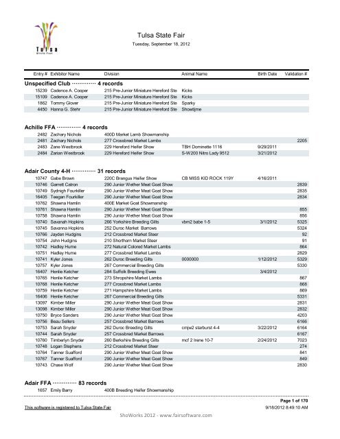 Junior Entries 2012 - Tulsa State Fair