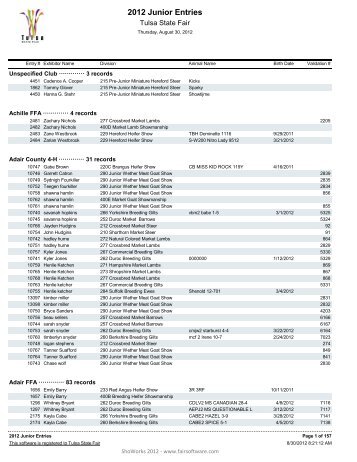 2012 Junior Entries - Tulsa State Fair