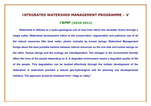 integrated watershed management programme – v - tawdeva