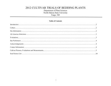 2012 Cultivar Trials of Bedding Plants Report - NDSU Agriculture