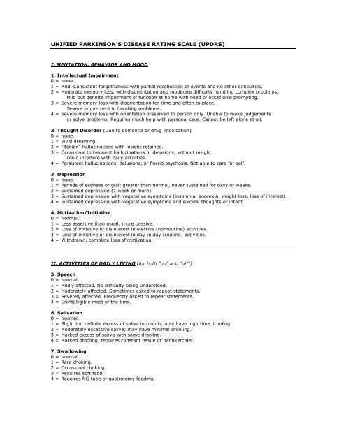 UNIFIED PARKINSON'S DISEASE RATING SCALE (UPDRS)