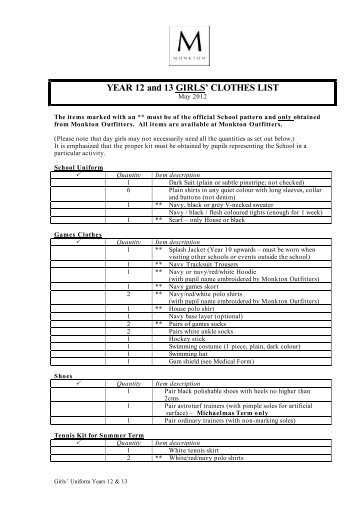 Girl's Uniform Yrs 12 & 13 - Monkton Combe School