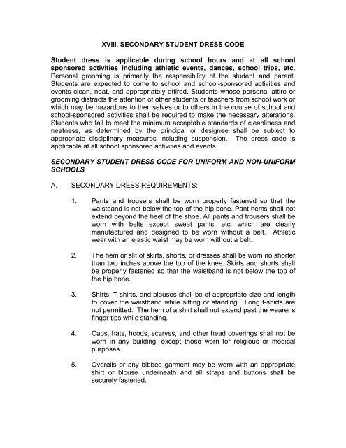 Secondary Dress Code - Pensacola High School
