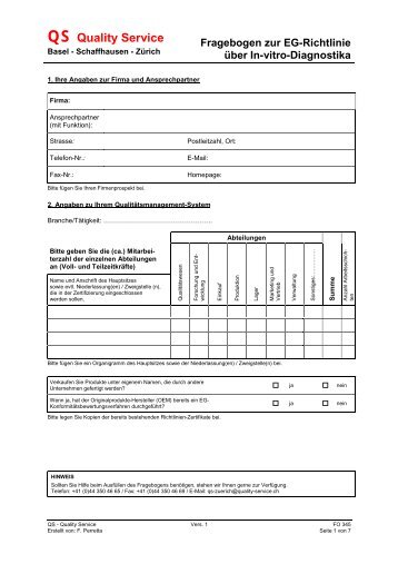 Fragebogen zur EG-Richtlinie über In-vitro ... - bei QS Quality Service