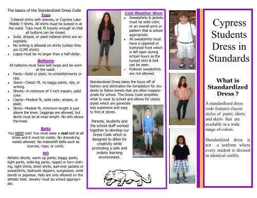 2009 Dress Code Brochure 1 Of 2 Cypress Lake Middle School - standard dress code roblox