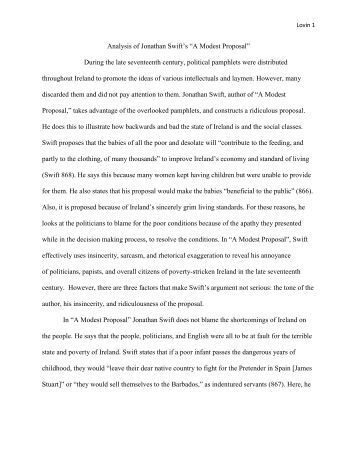 Essay about a modest proposal by jonathan swift