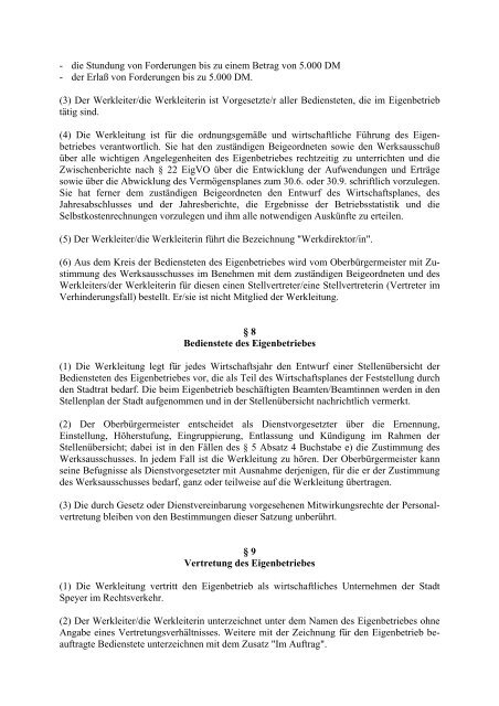 Betriebssatzung der Entsorgungsbetriebe Speyer (EBS) vom 17