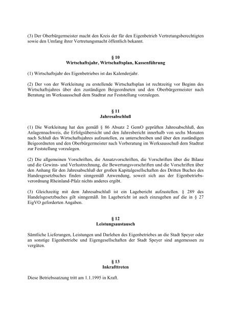 Betriebssatzung der Entsorgungsbetriebe Speyer (EBS) vom 17