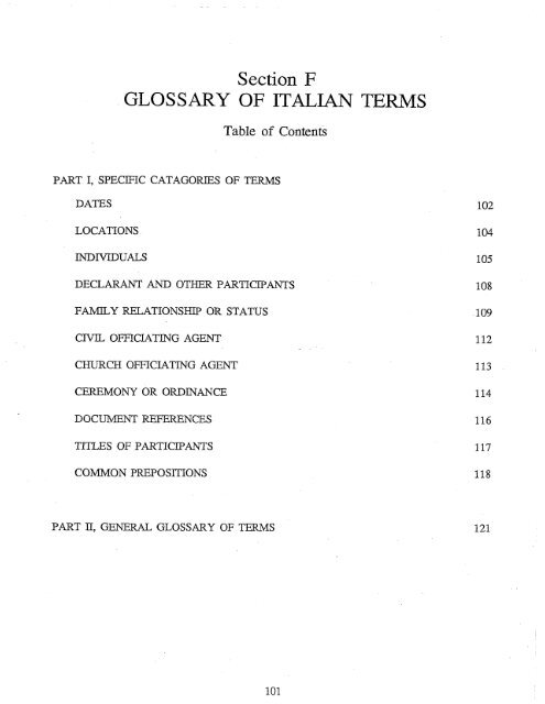 GLOSSARY OF ITALIAN TERMS