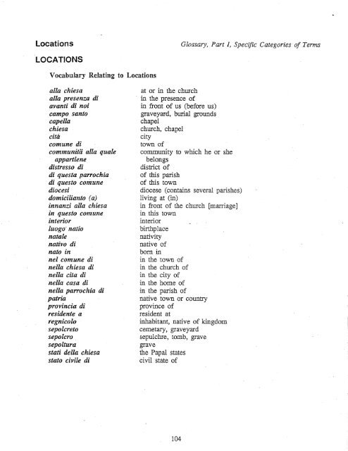 GLOSSARY OF ITALIAN TERMS