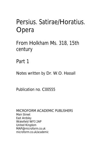 Pub. No. C00555 : Persius. Satire/Horatius. Opera ... - Microform