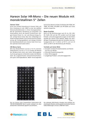 Hareon Solar Hr-Mono - EBL Elektrobau Gmbh