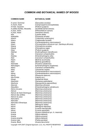 wood common & botanical names - original approach llc