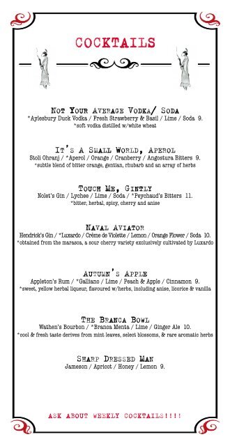 The Gin Mill lounge cocktail menu