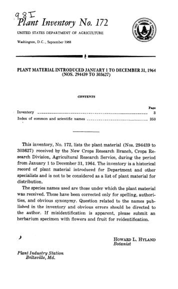 Plant Inventory No. 172