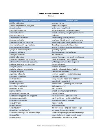 University of Minnesota Herbarium Plant List - Minnesota Seasons