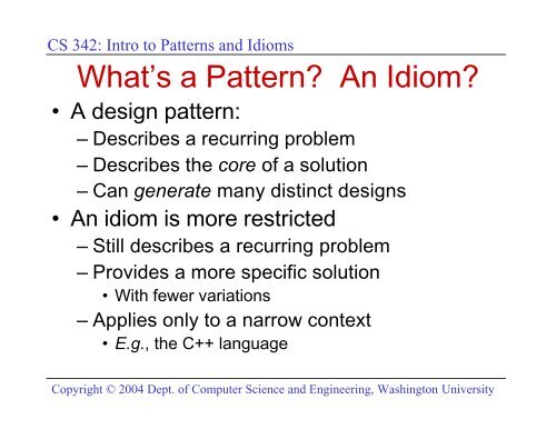 What S A Pattern An Idiom Department Of Computer Science