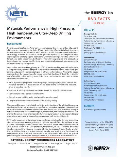 Materials Performance in High Pressure, High Temperature Ultra ...