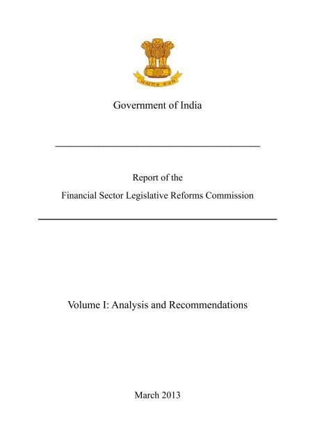 Government of India Volume I: Analysis and Recommendations