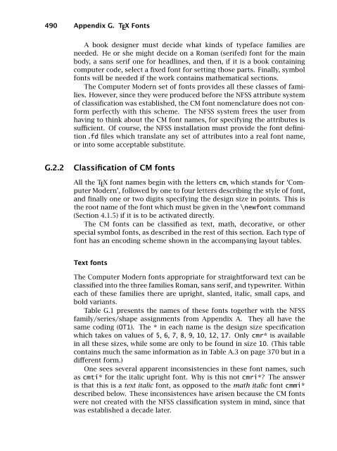 490 Appendix G. T E X Fon