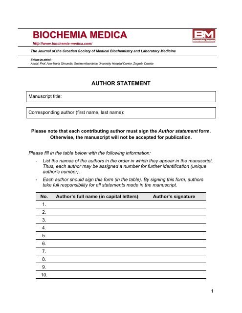 Author statement form - Biochemia Medica