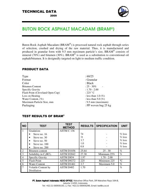 buton rock asphalt macadam (bram®) - Buton Asphalt Indonesia