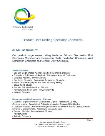Product List: Drilling Specialty Chemicals - Atlantic Industrial Supply ...