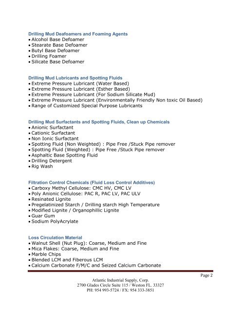 Product List: Drilling Specialty Chemicals - Atlantic Industrial Supply ...