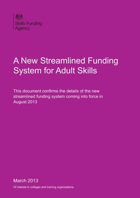 A New Streamlined Funding System for Adult Skills