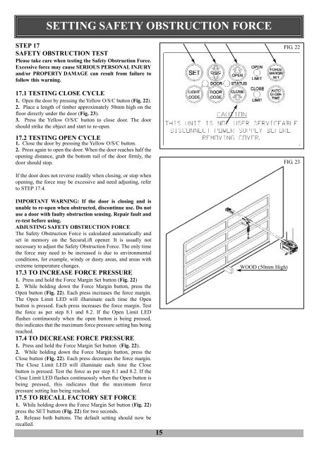 Step 16 Setting Travel Li