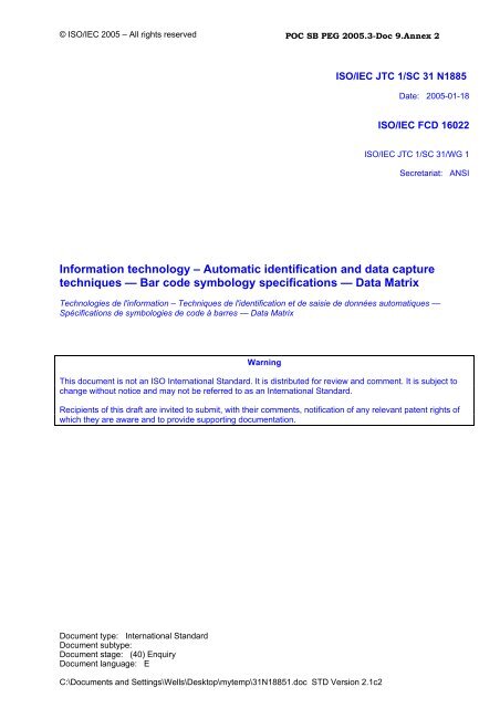 Information technology – Automatic identification and