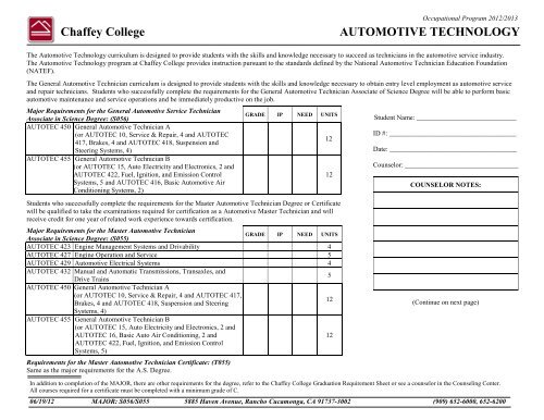 Automotive Technology Chaffey College