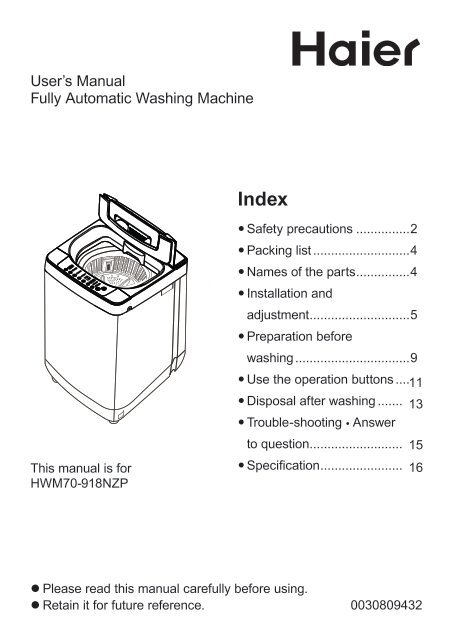 User's Manual Fully Automatic Washing Machine