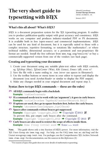 The very short guide to typesetting with LATEX - Mirror
