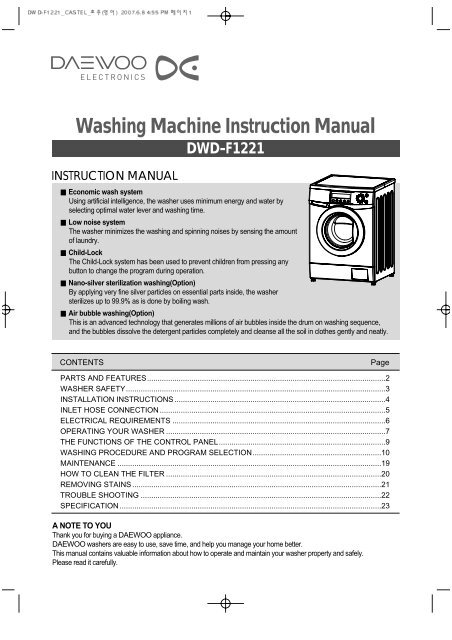 Washing Machine Instruction Manual DWD-F1221 - Castel Daewoo