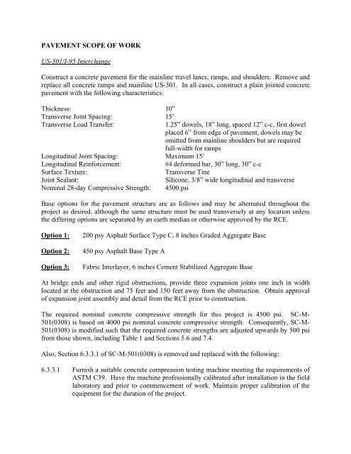 PAVEMENT SCOPE OF WORK US-301/I-95 Interchange ... - SCDOT