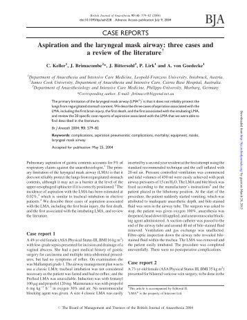 CASE REPORTS Aspiration and the laryngeal mask airway ... - BJA