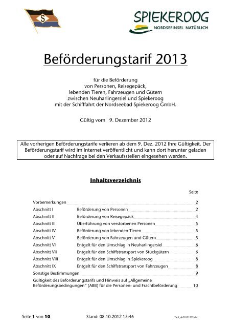 Tarif - Spiekeroog