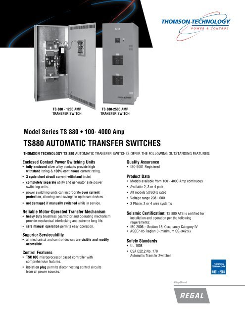 TS880 AUTOMATIC TRANSFER SWITCHES - Thomson Technology