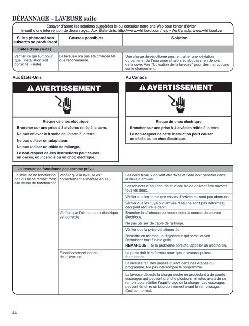 washer/dryer use and care guide laveuse/sécheuse - Whirlpool