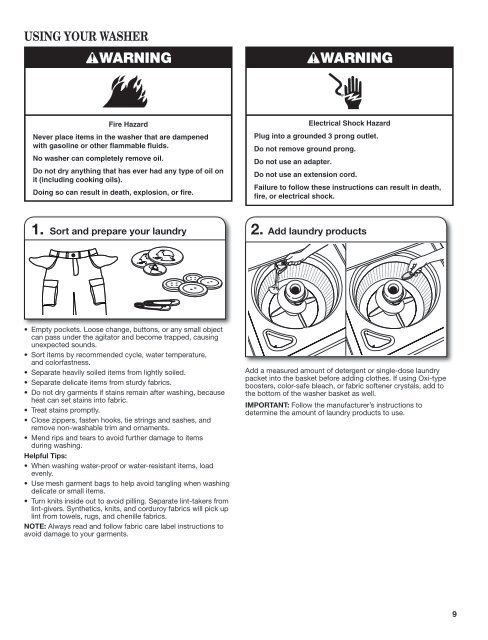 washer/dryer use and care guide laveuse/sécheuse - Whirlpool