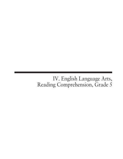 IV. English Language Arts, Reading Comprehension, Grade 5